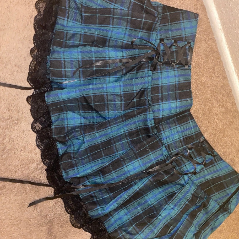 Widow Song Of Sadness Pleated green plaid mini skirt 3x
